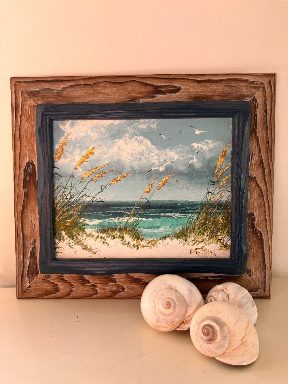 Vintage Betty Lemak Oil on Canvas Original Art Painting - Coastal Scene - Framed